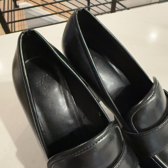 H&M Black Leather Platform Heeled Loafers - Picture 4 of 11